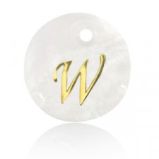 Shell pendant 15mm letter W Gold-White